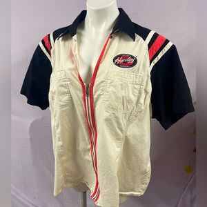 Vintage Harley Davidson Out Striped Full Zip Mechanic Shirt 3W